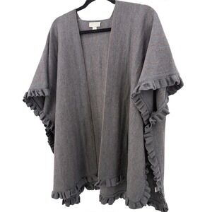 Carlisle NY Merino Wool Open-Front Ruffle Cascade Ruana Cape SM Luxury Boho Chic